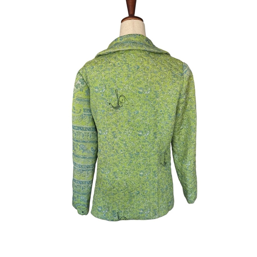 Vintage 90s y2k Tracy Feith Silk Green Paisley Quilted Blazer Jacket sz 2 XS - Picture 7 of 13